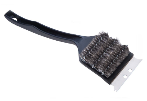 Recalled Cuisinart triple-bristle grill cleaning brush with black handle and metal scraper