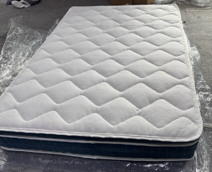 Recalled Koorlian Twin XL mattress with a white quilted top and blue sides