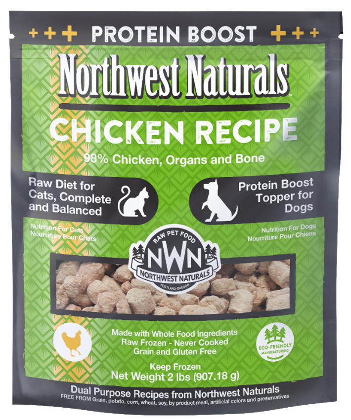 Front of a Northwest Naturals Frozen Chicken Recipe two-pound raw pet food bag
